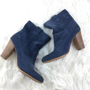 B. Makowsky Suede Pull-on Stacked Heel Ankle Boots